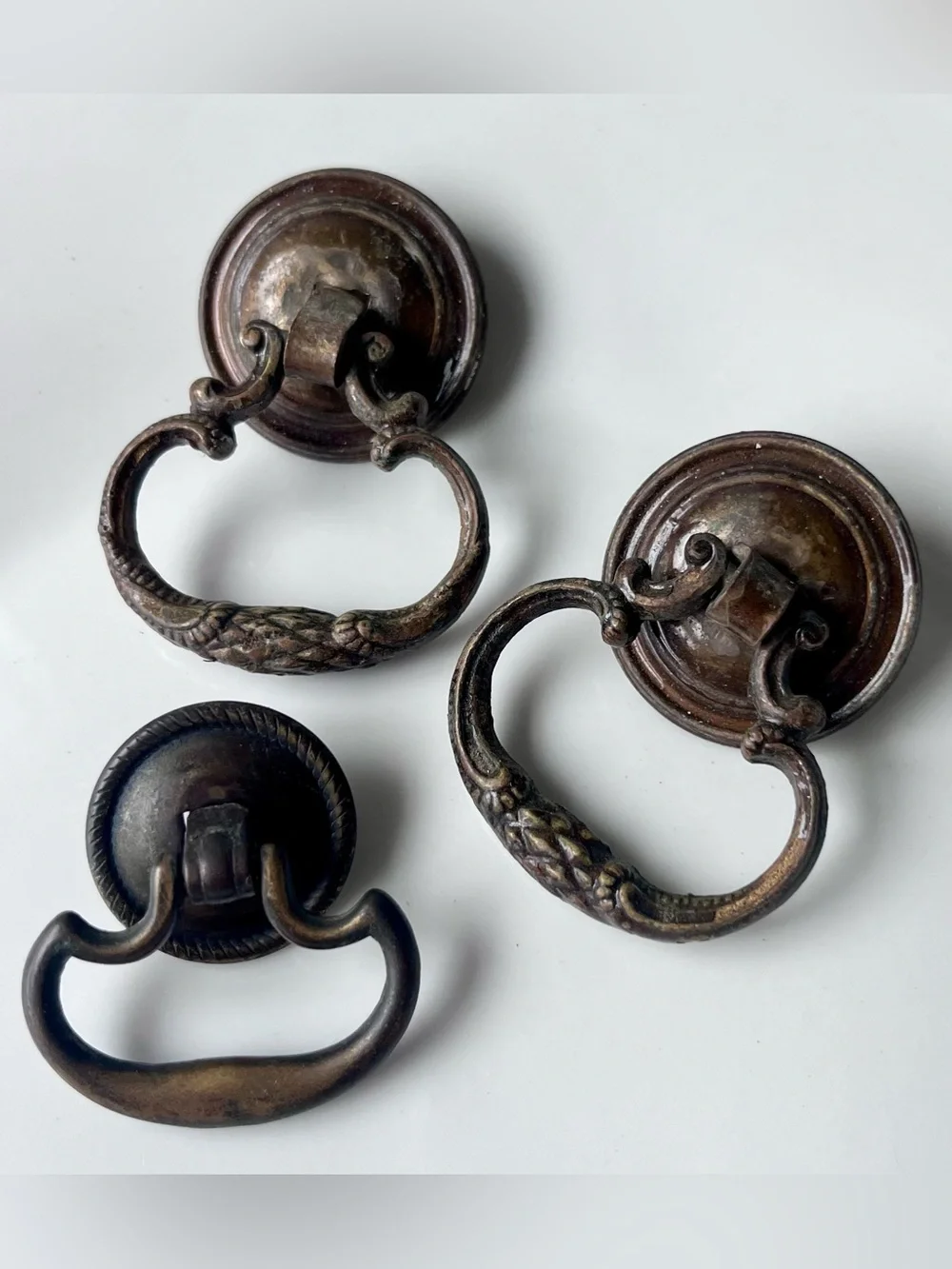 Antique Bronze Drawer Pulls Rustic Brown pull knob Wall Decor Hardware Set of 3
